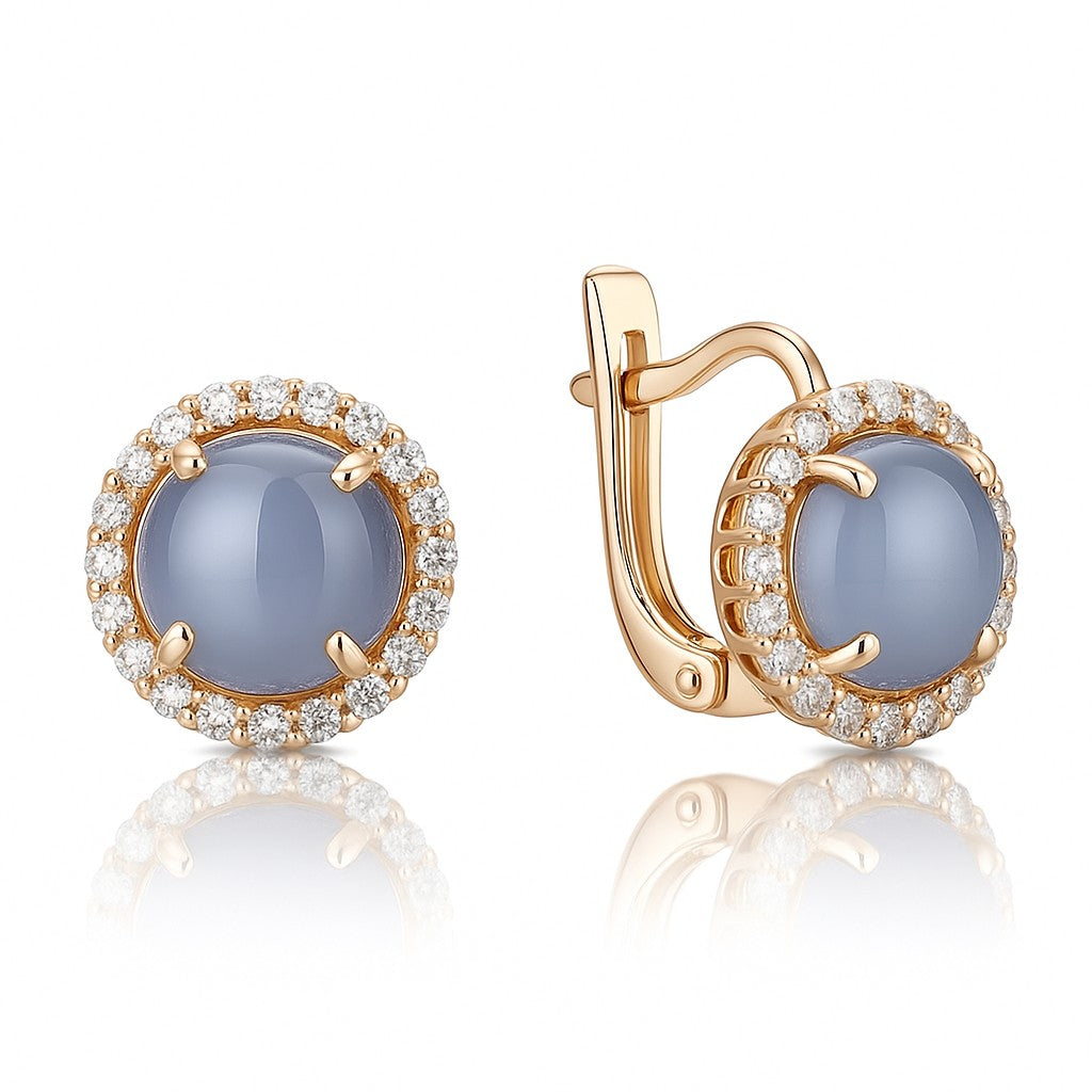 Moonlight — Chalcedony Cabochon Halo Drops — Ministry of Gems