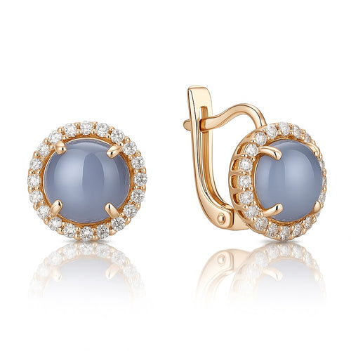 Blue Chalcedony Cabochon Diamond Halo Drops — Ministry of Gems