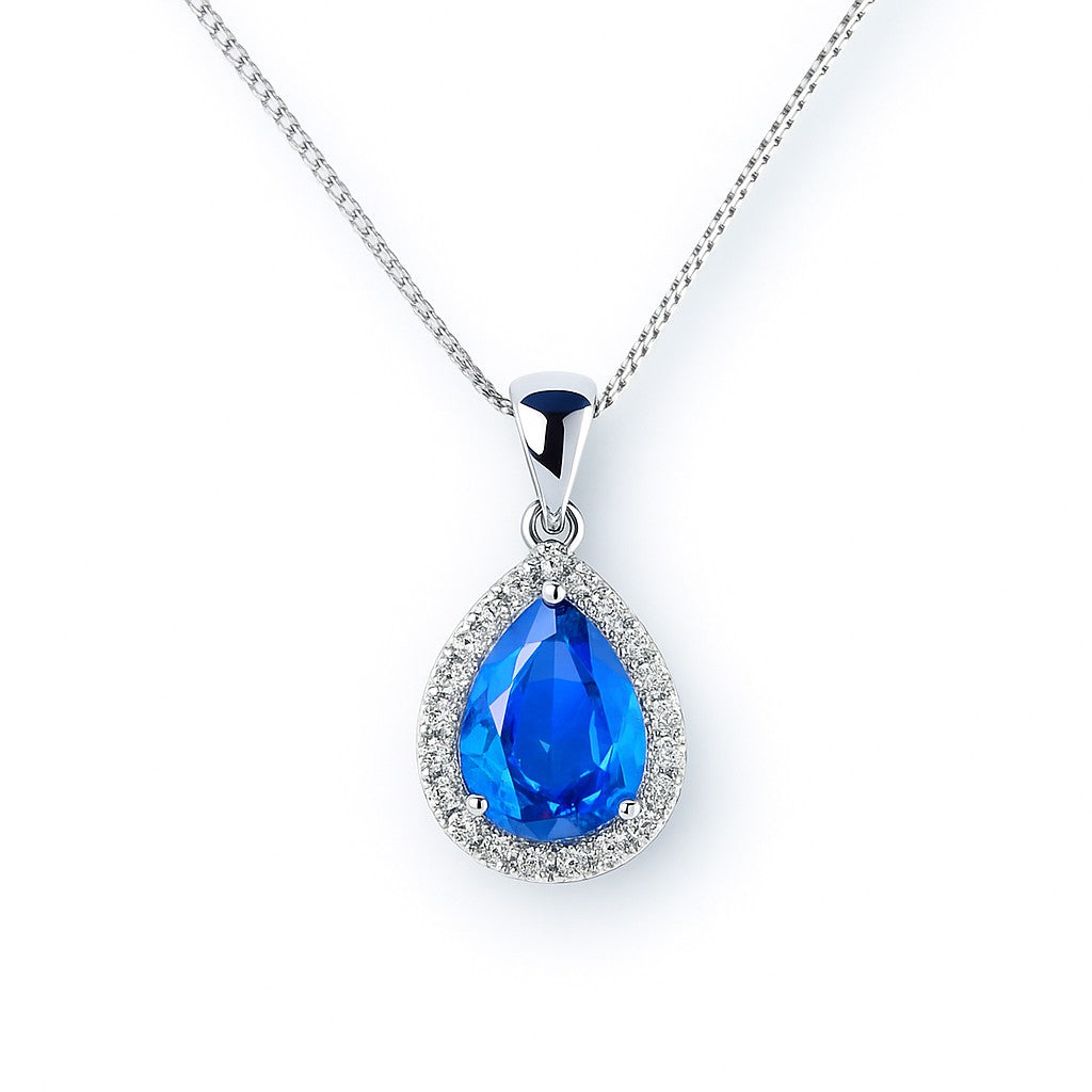 Odyssey — Pear Sapphire Halo Pendant — Ministry of Gems