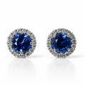 Regency — Round Blue Sapphire Halo Studs — Ministry of Gems