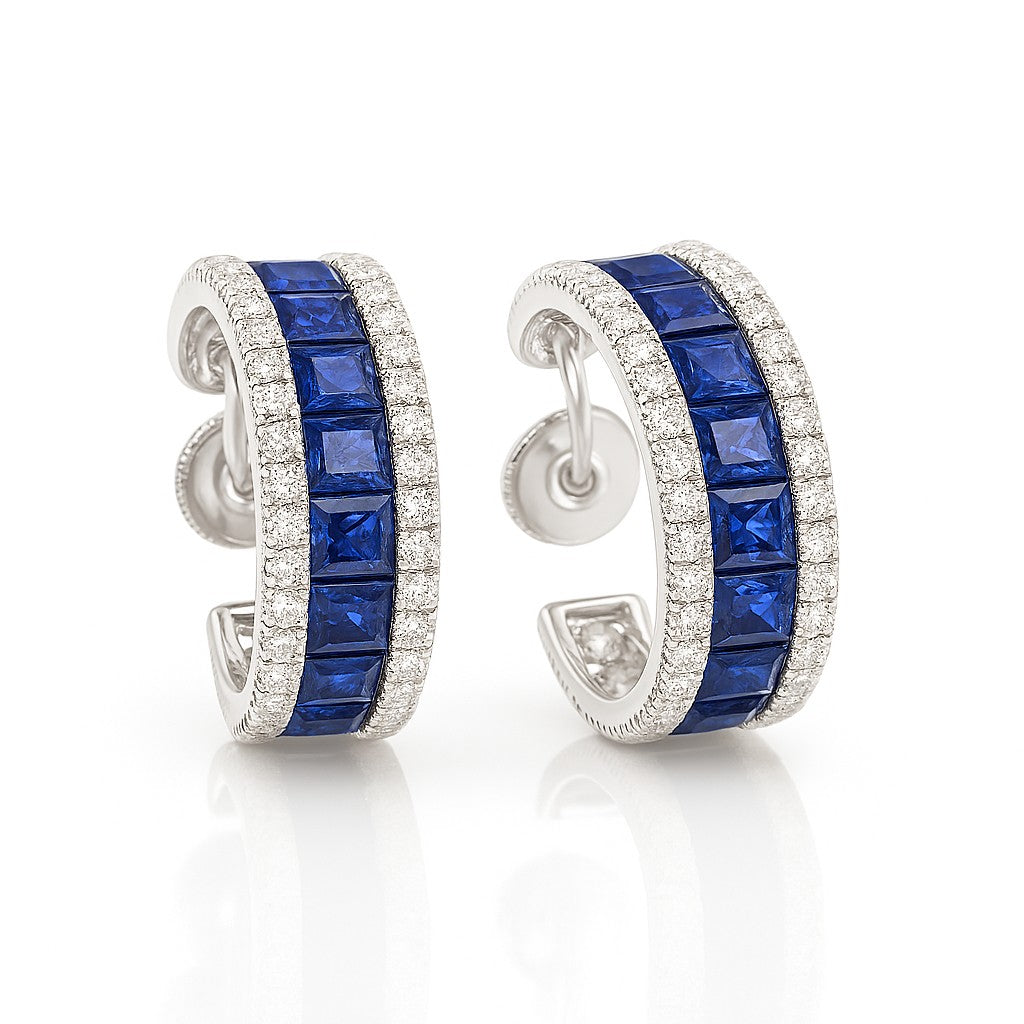 Blue Sapphire & Diamond Huggie Hoops — Ministry of Gems
