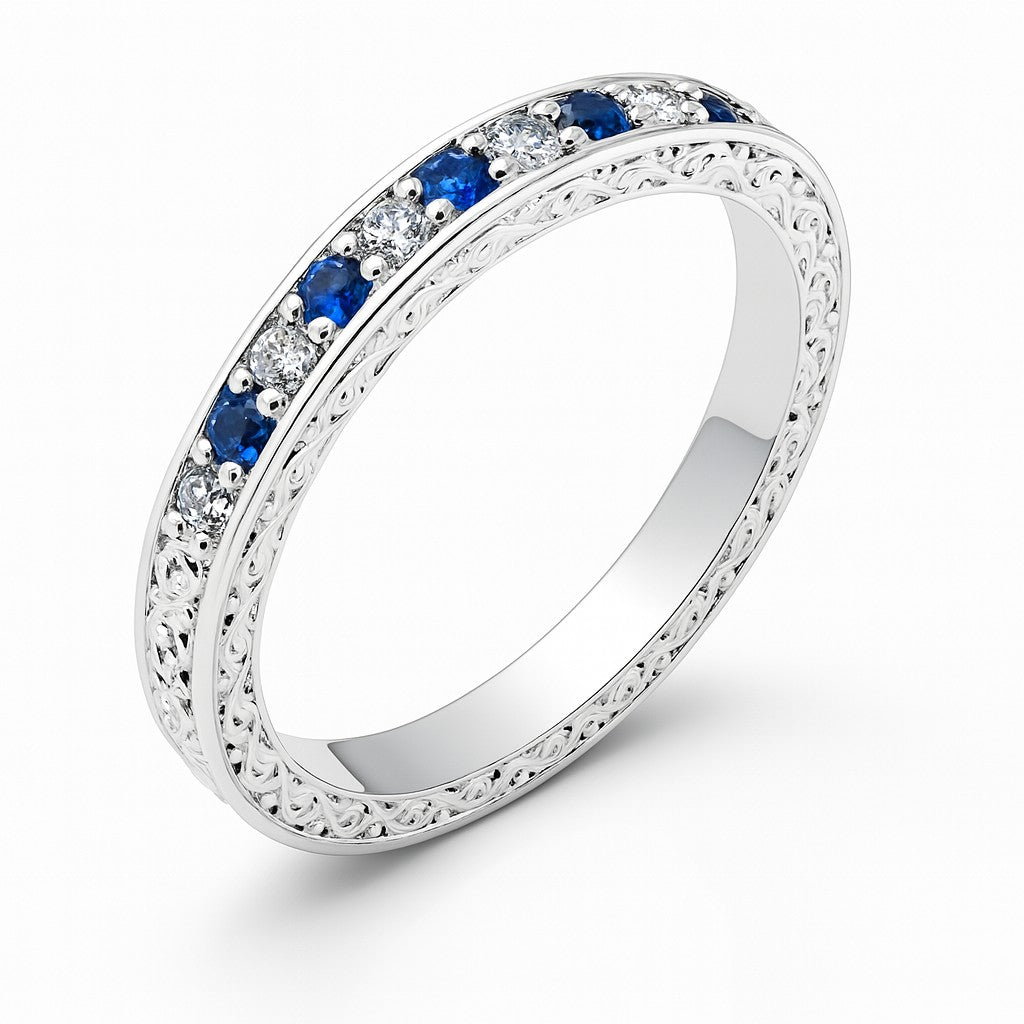Sapphire & Diamond Engraved Band — Ministry of Gems