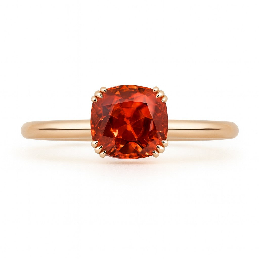 Spessartite Cushion Solitaire Ring — Ministry of Gems