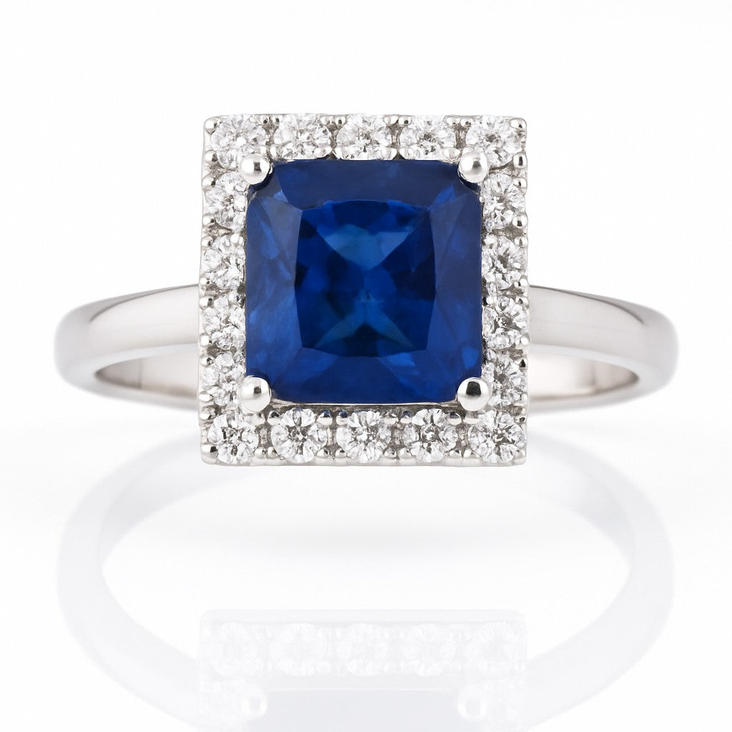 Square Sapphire Halo Ring — Ministry of Gems