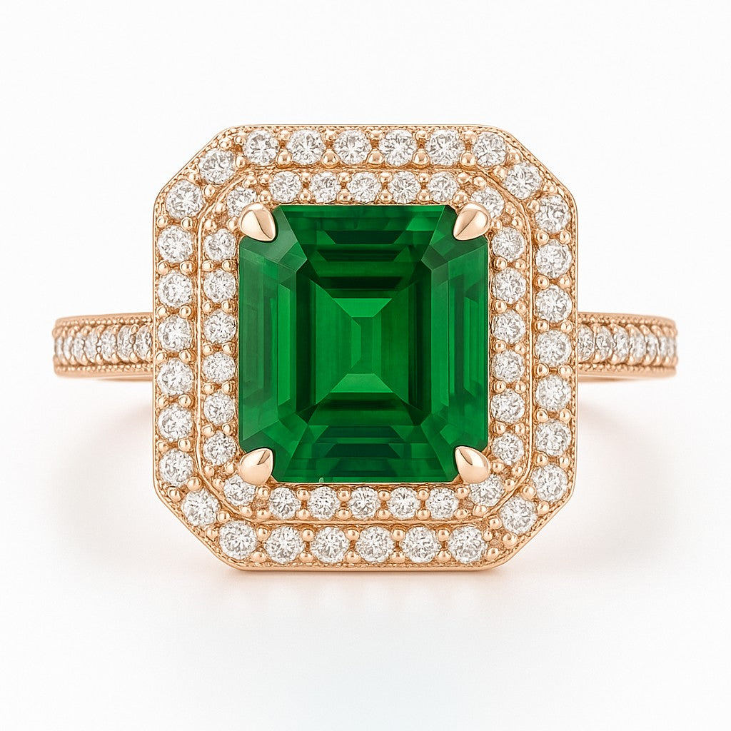 Emerald Octagon Double-Halo Ring — Ministry of Gems