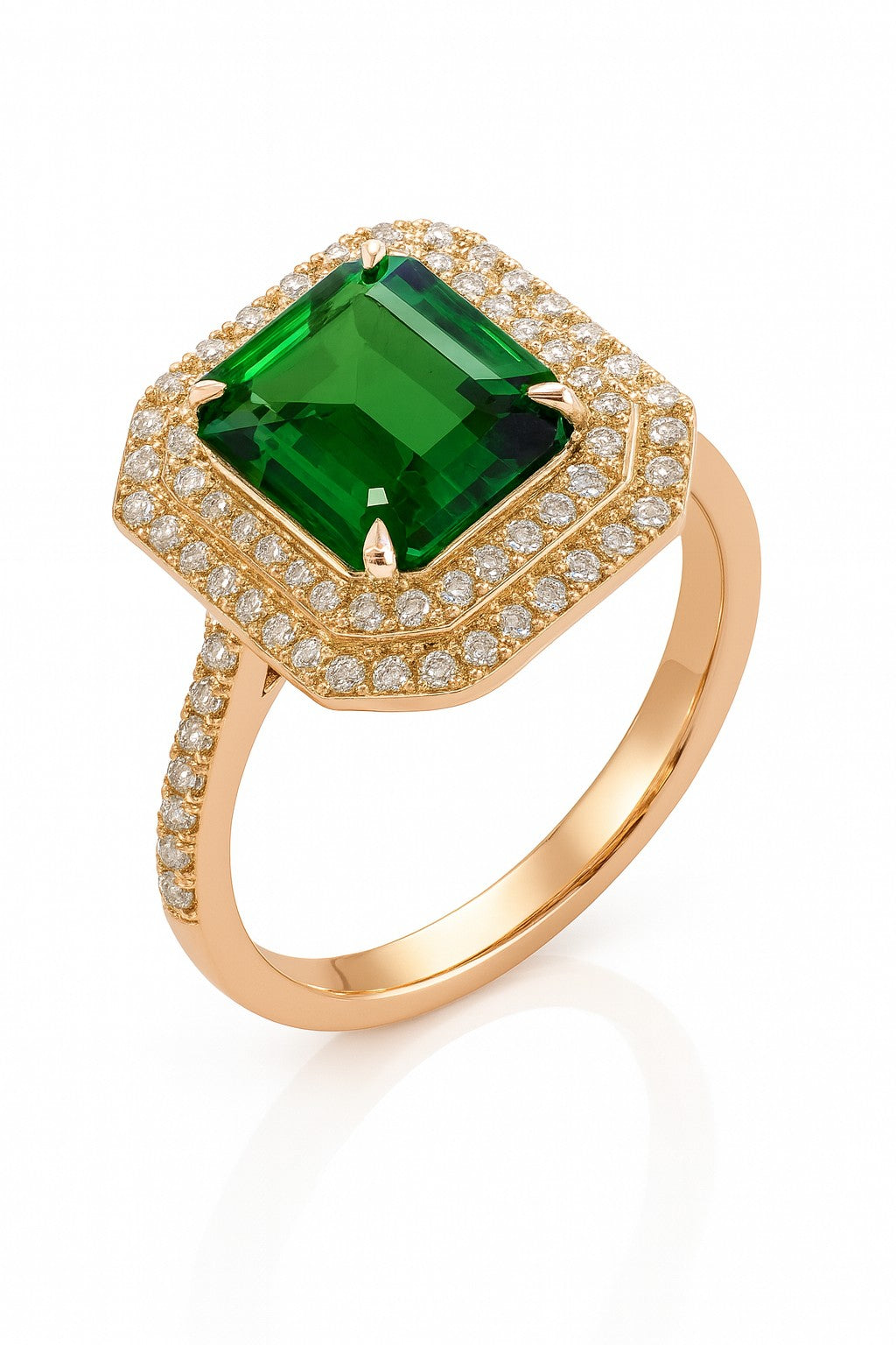 Emerald Octagon Double-Halo Ring — Ministry of Gems