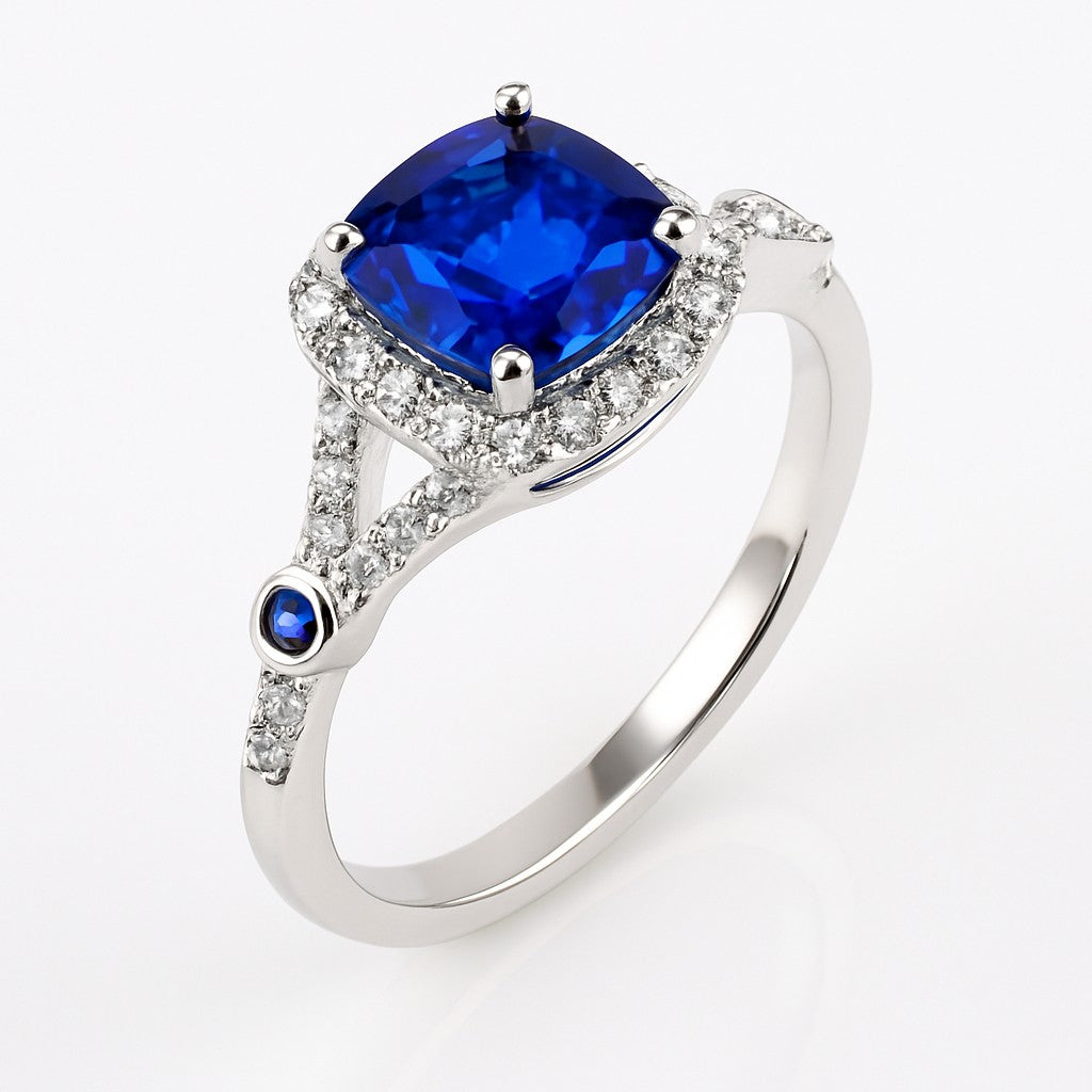 Sapphire Halo Ring with Sapphire Accents — Ministry of Gems