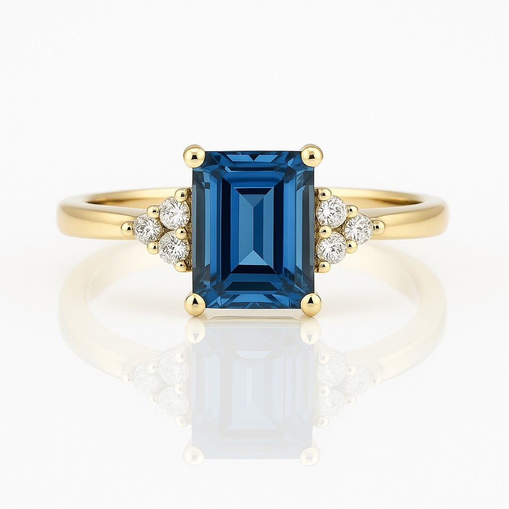 London Topaz Emerald-Cut Trilogy Ring — Ministry of Gems