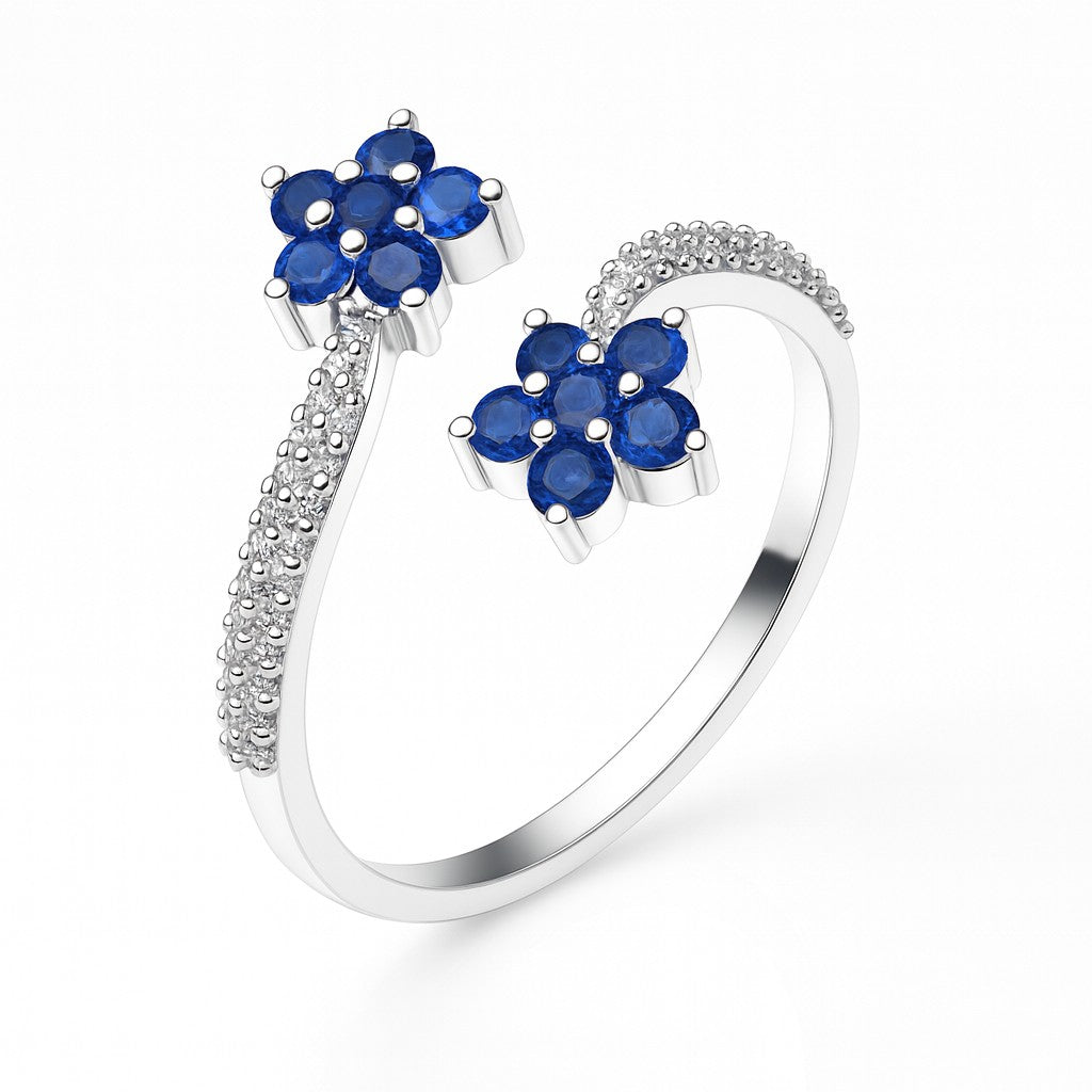 Sapphire Flower Duo Open Ring — Ministry of Gems