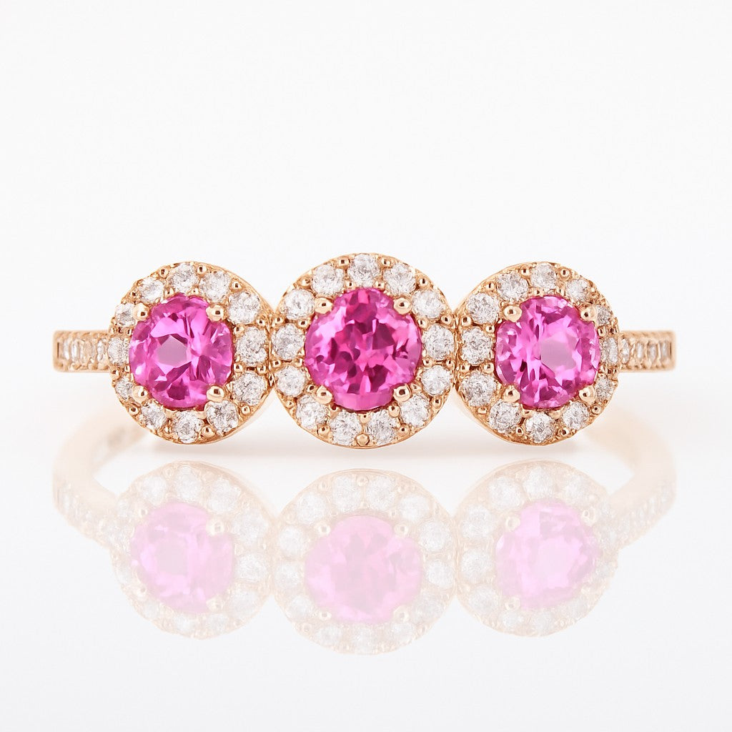 Pink Sapphire Trio Halo Ring — Ministry of Gems