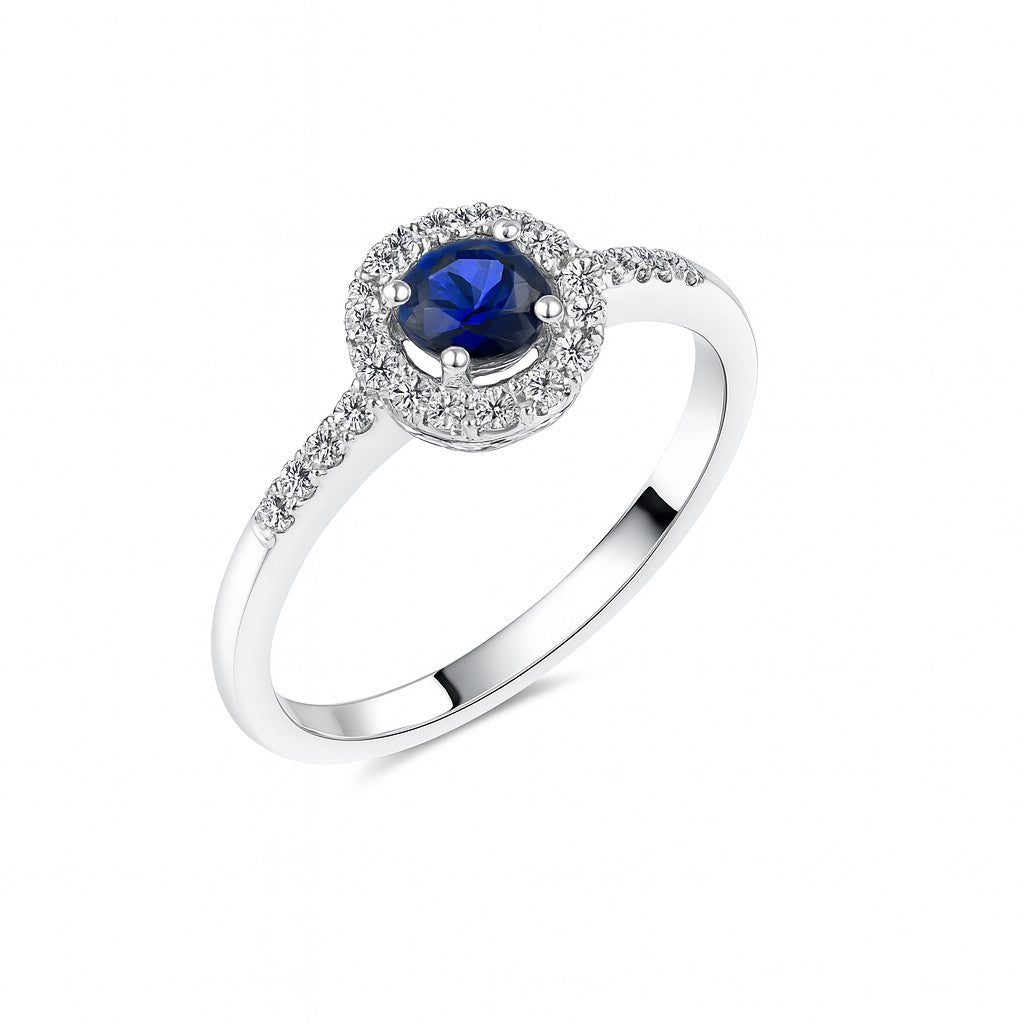 Round Sapphire Halo Pavé Ring — Ministry of Gems