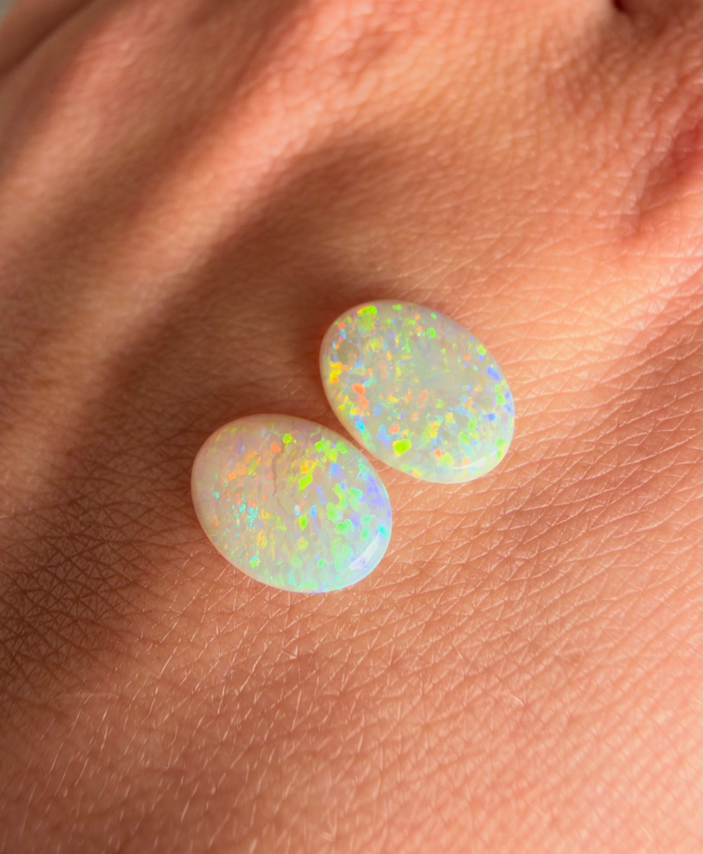 Solid Australian White Crystal Opal Pair - 1.65ct
