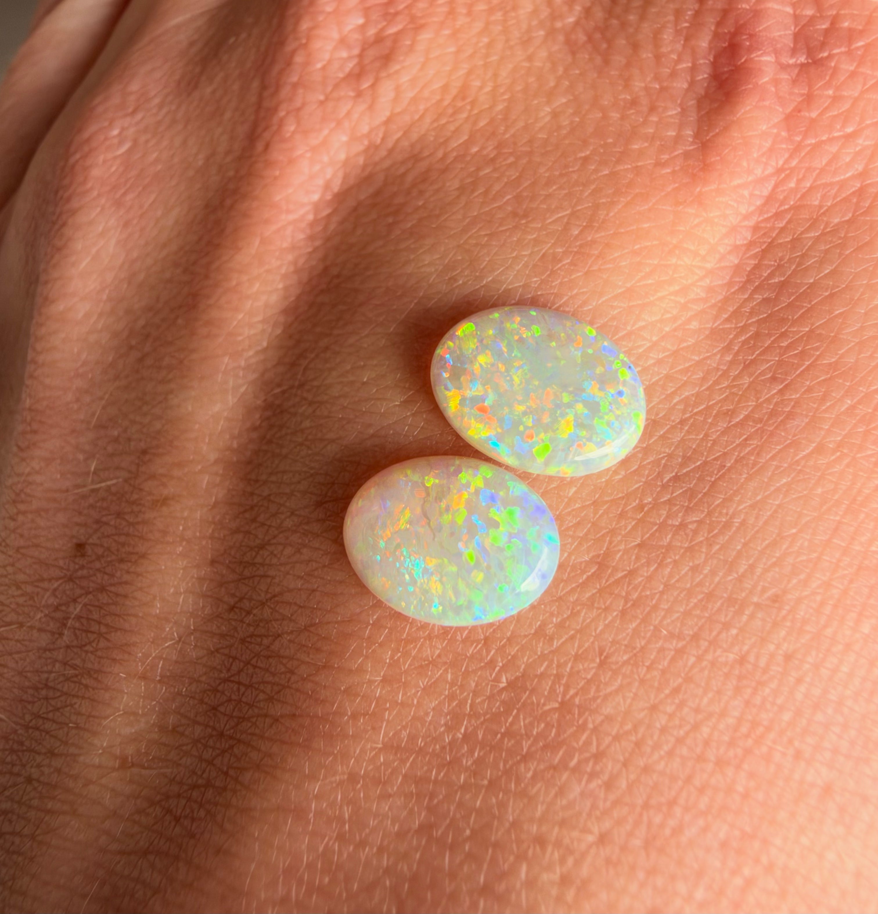 Solid Australian White Crystal Opal Pair - 1.65ct