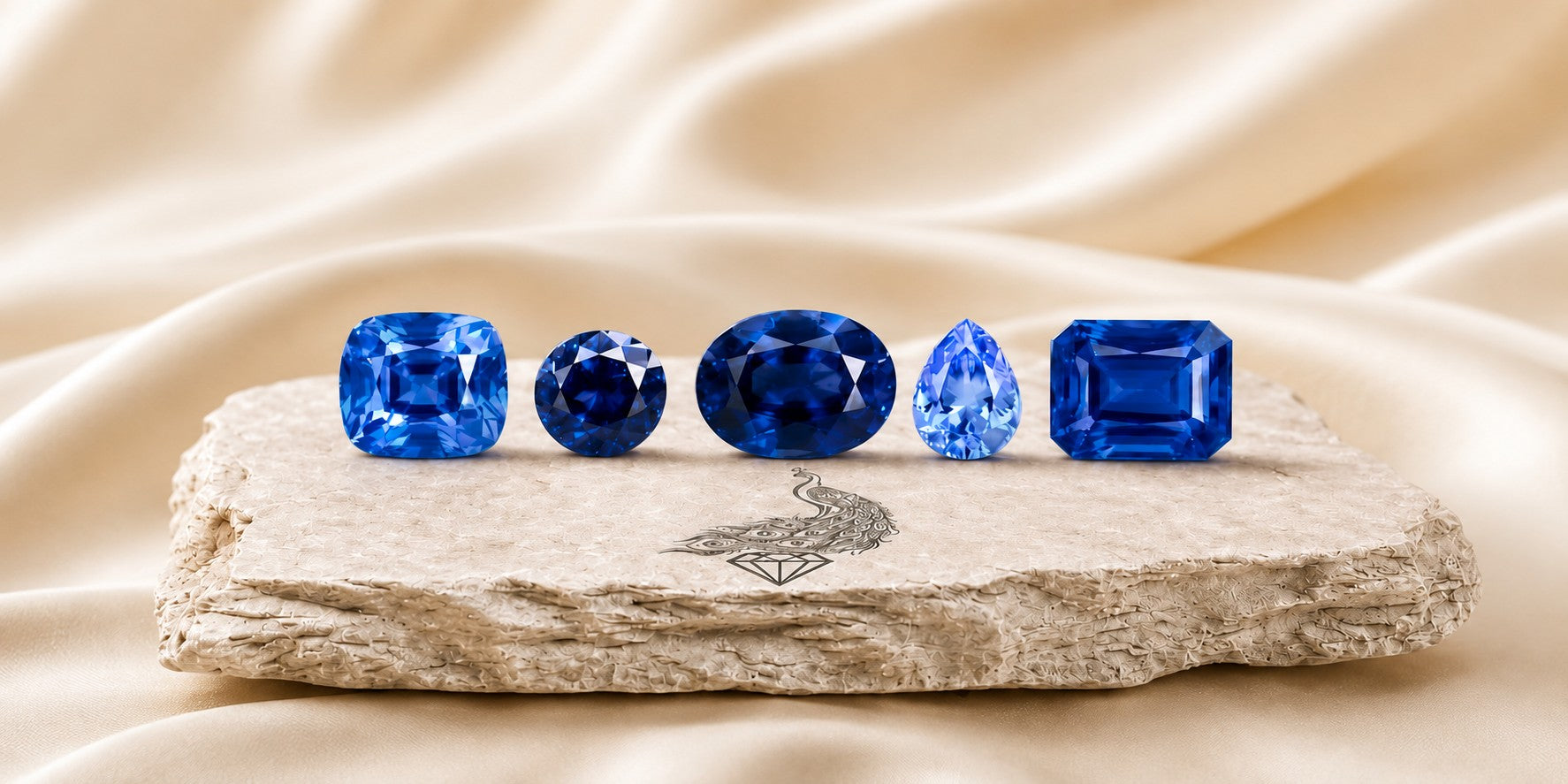 Ceylon and Australian sapphires on stone plinth — Ministry of Gems