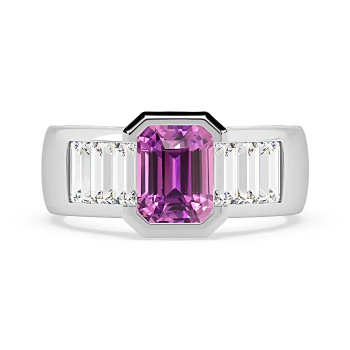Modern Pink Sapphire Ring With Baguette Diamonds 1 — Ministry of Gems exclusive design