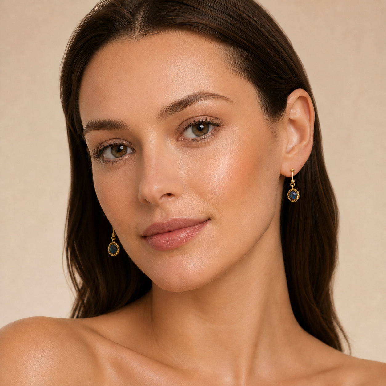 Model wearing the Woven Light australian opal earrings in 14K Gold — Ministry of Gems
