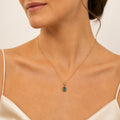 Model wearing the Quiet Drop australian opal pendant in 14K Gold — Ministry of Gems