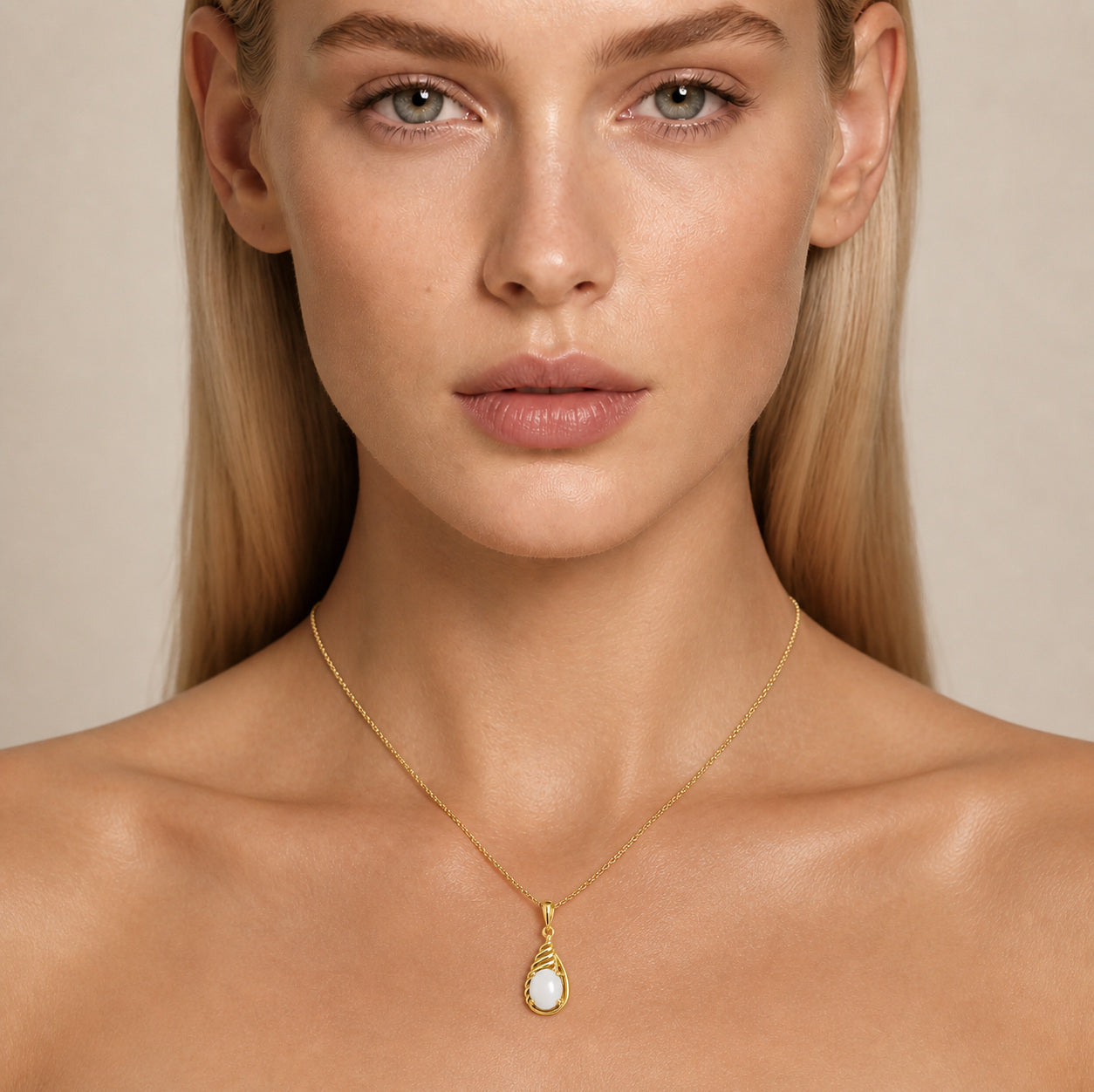 Model wearing the Lantern Oval II australian opal pendant in Gold-Plated Sterling Silver — Ministry of Gems