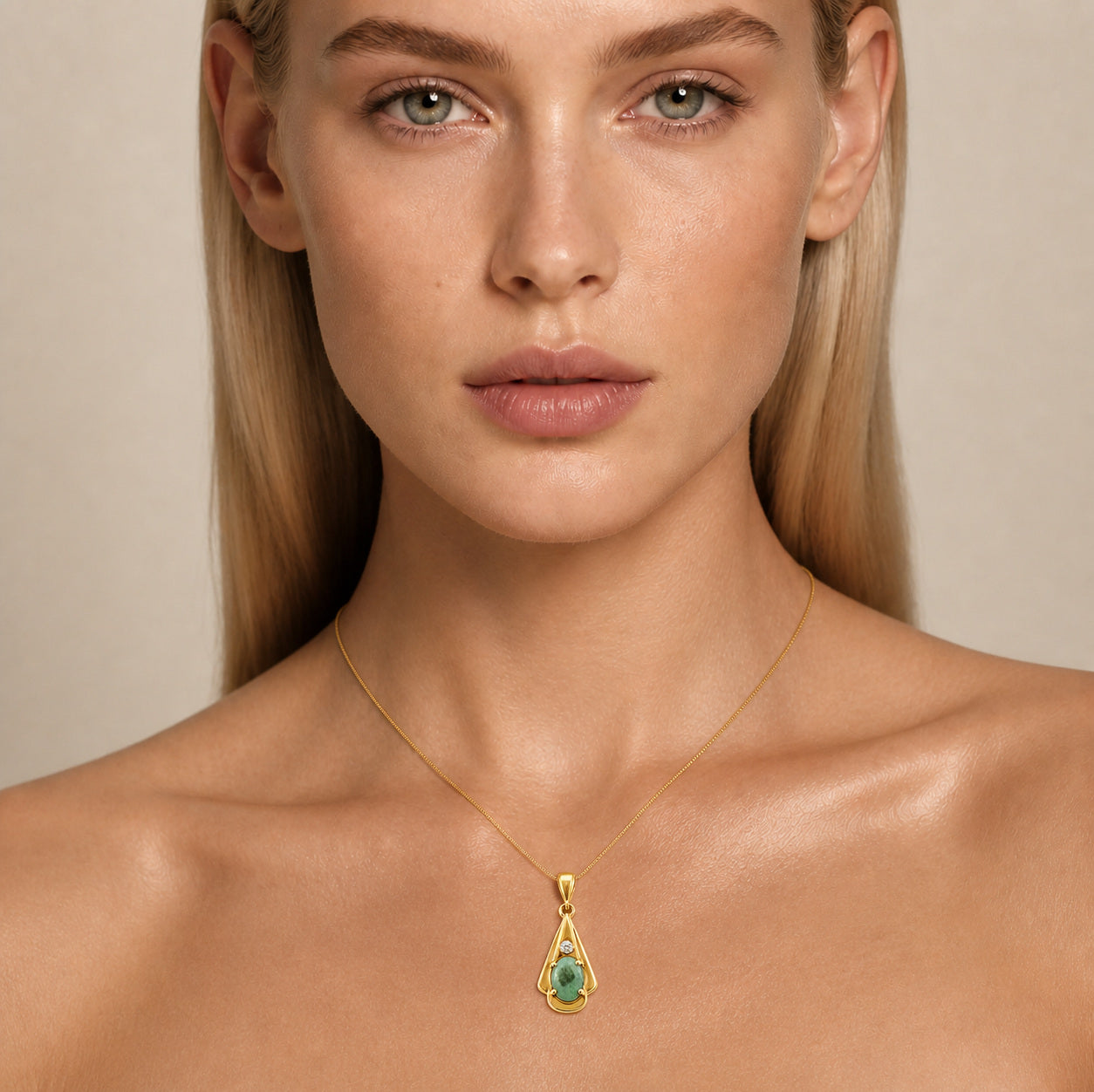 Model wearing the Suspended Pear IV australian opal pendant in Gold-Plated Sterling Silver — Ministry of Gems
