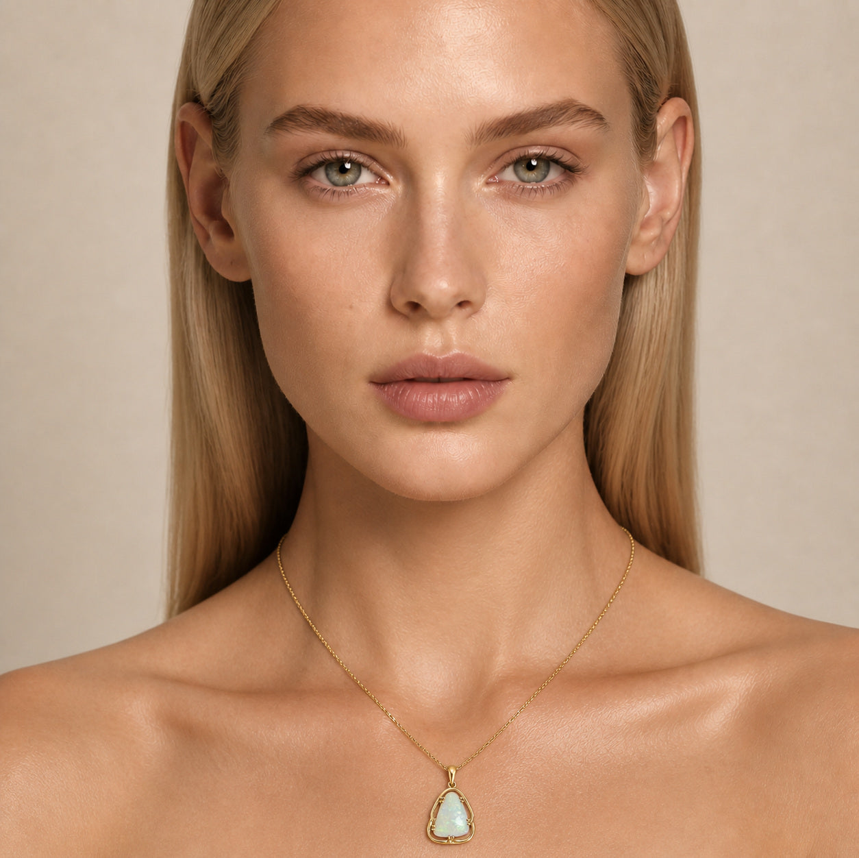 Model wearing the Southern Sky II australian opal pendant in 14K Gold — Ministry of Gems
