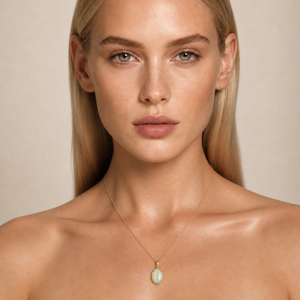 Model wearing the Southern Sky IV australian opal pendant in 14K Gold — Ministry of Gems