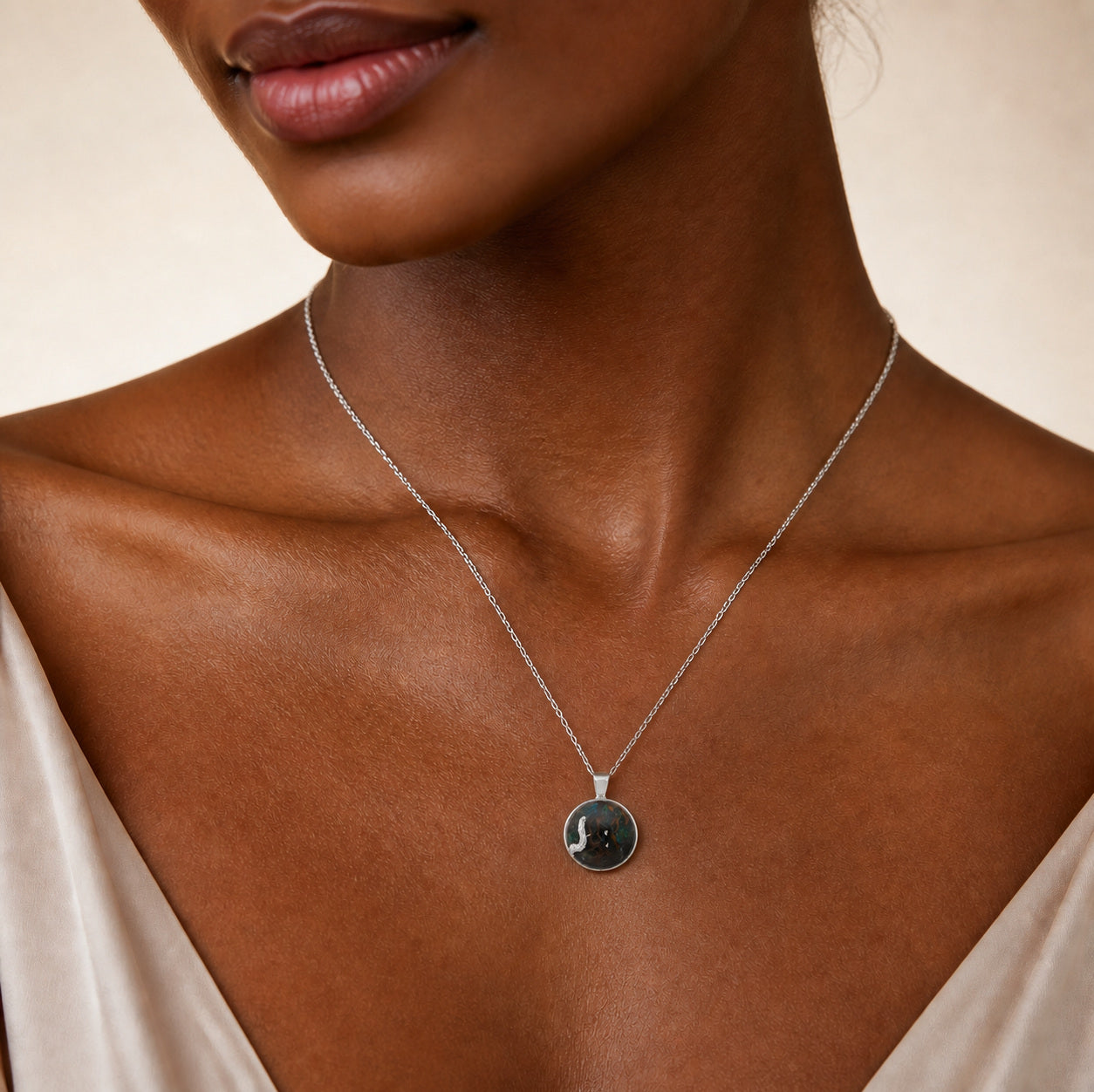 Model wearing the Ironstone Country IV boulder opal pendant in Gold-Plated Sterling Silver — Ministry of Gems