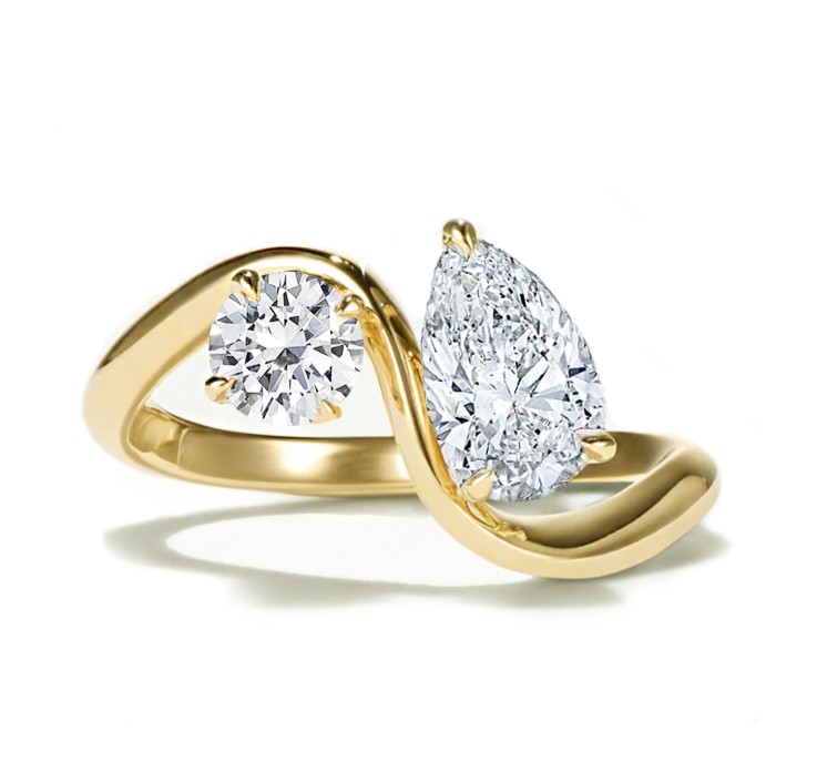 Pearand Round Diamond Twist Ring Yellow Gold — Ministry of Gems exclusive design