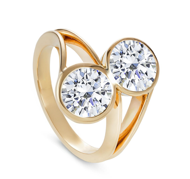 Two Stone Round Diamond Bezel Set Ring — Ministry of Gems exclusive design
