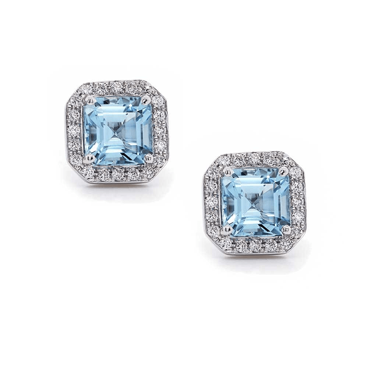 Asscher Cut Aquamarine Diamond Halo Studs - Ministry of Gems®EarringsMinistry of Gems®