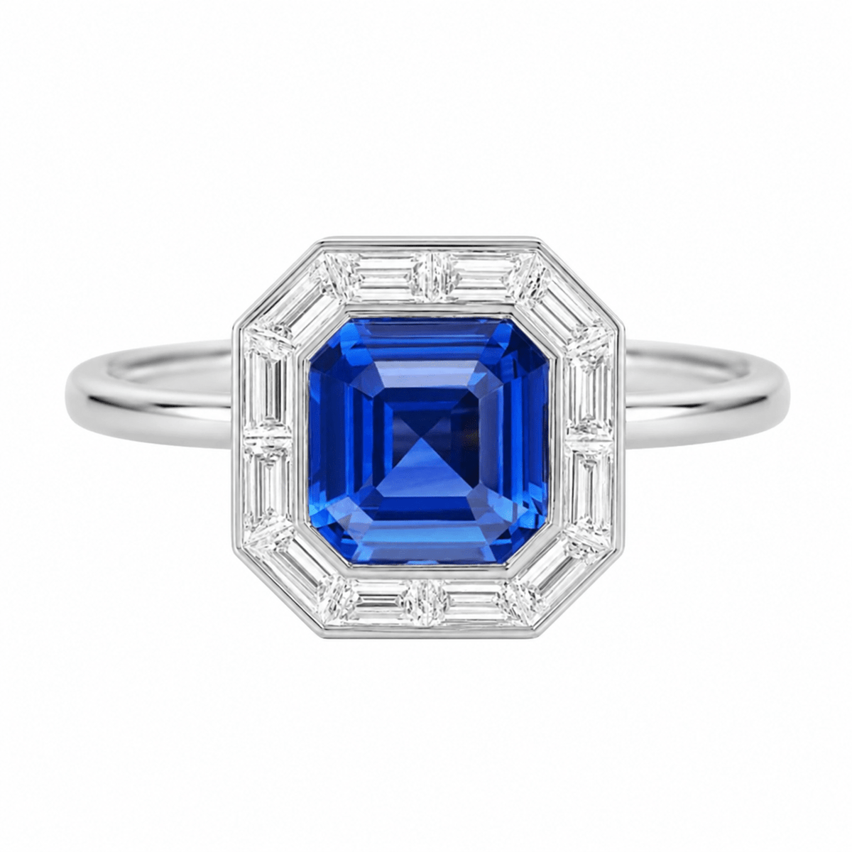 Asscher-Cut Royal Blue Sapphire Diamond Halo Ring - Ministry of Gems®RingMinistry of Gems®