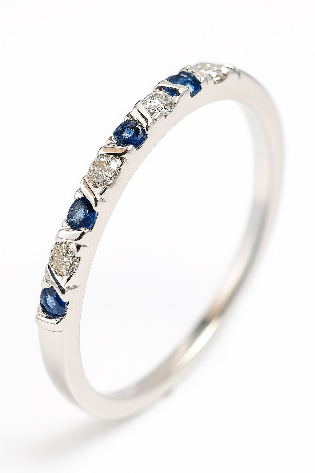 Blue Sapphire Diamond Milgrain Station Band - Ministry of Gems®RingMinistry of Gems®