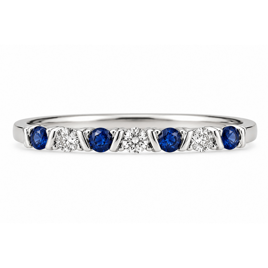 Blue Sapphire Diamond Milgrain Station Band - Ministry of Gems®RingMinistry of Gems®
