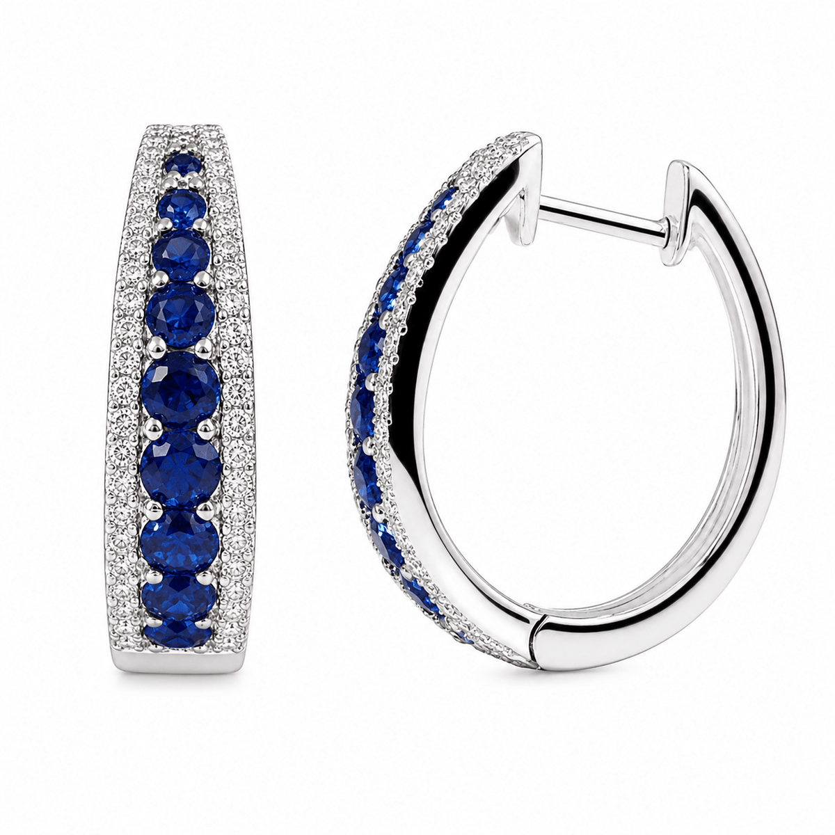 Blue Sapphire Pavé Oval Hoops - Ministry of Gems®EarringsMinistry of Gems®