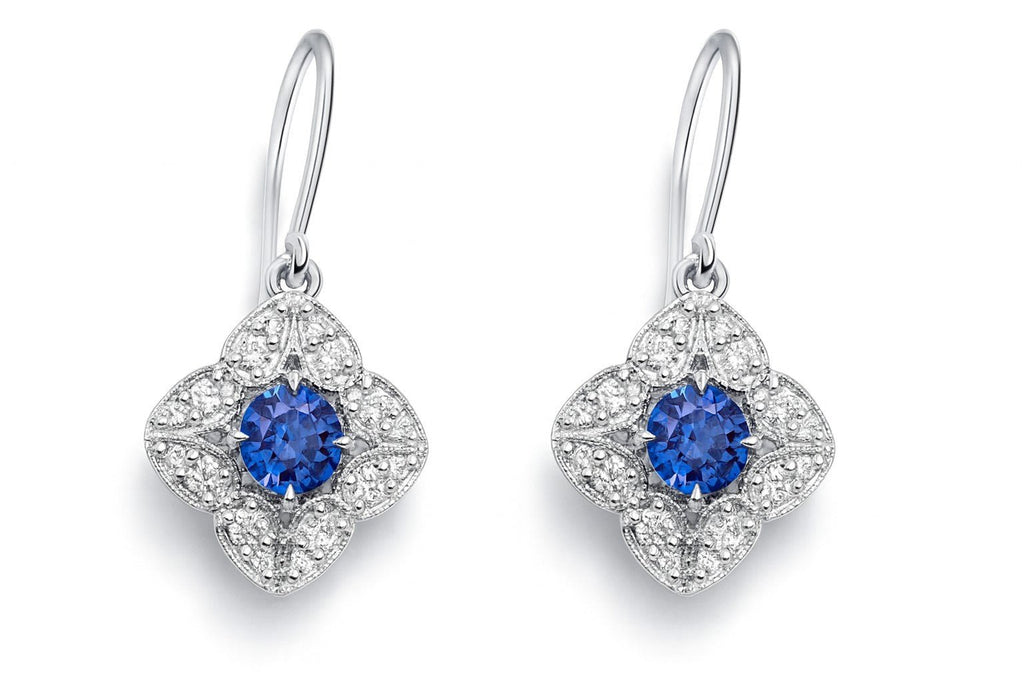 Blue Sapphire Quatrefoil Halo Drops - Ministry of Gems®EarringsMinistry of Gems®