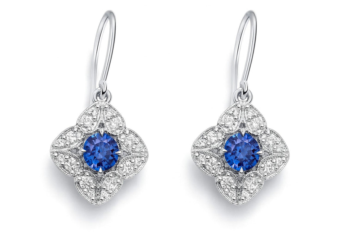 Blue Sapphire Quatrefoil Halo Drops - Ministry of Gems®EarringsMinistry of Gems®