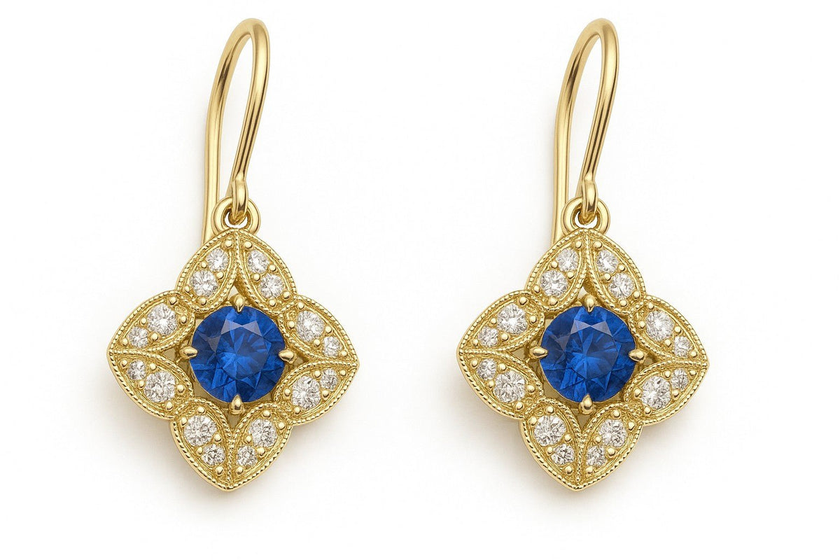 Blue Sapphire Quatrefoil Halo Drops - Ministry of Gems®EarringsMinistry of Gems®