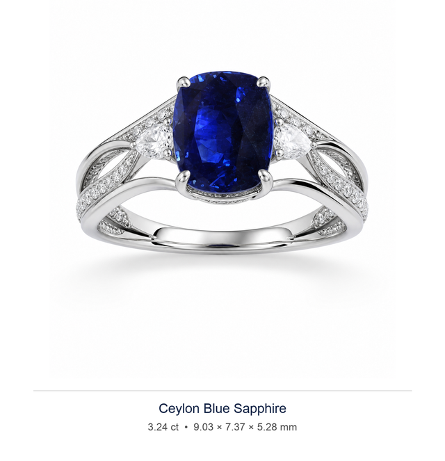 Identification photograph — Royal Blue Ceylon Sapphire 3.24ct Cushion — Unheated, Stone ID 47040