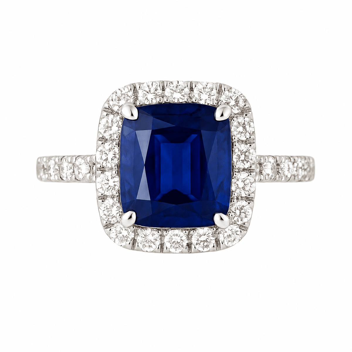 Cushion Blue Sapphire Diamond Halo Ring - Ministry of Gems®RingMinistry of Gems®