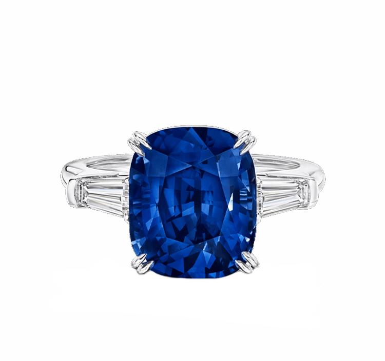 Cushion Blue Sapphire Trilogy Engagement Ring - Ministry of Gems®RingMinistry of Gems®