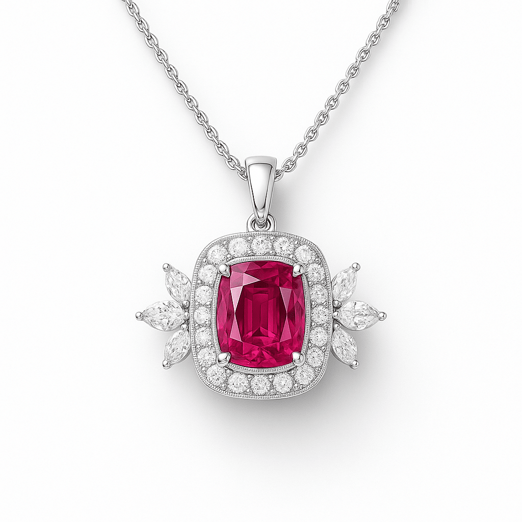 Cushion Pink Tourmaline Diamond Halo Pendant - Ministry of Gems®PendantMinistry of Gems®