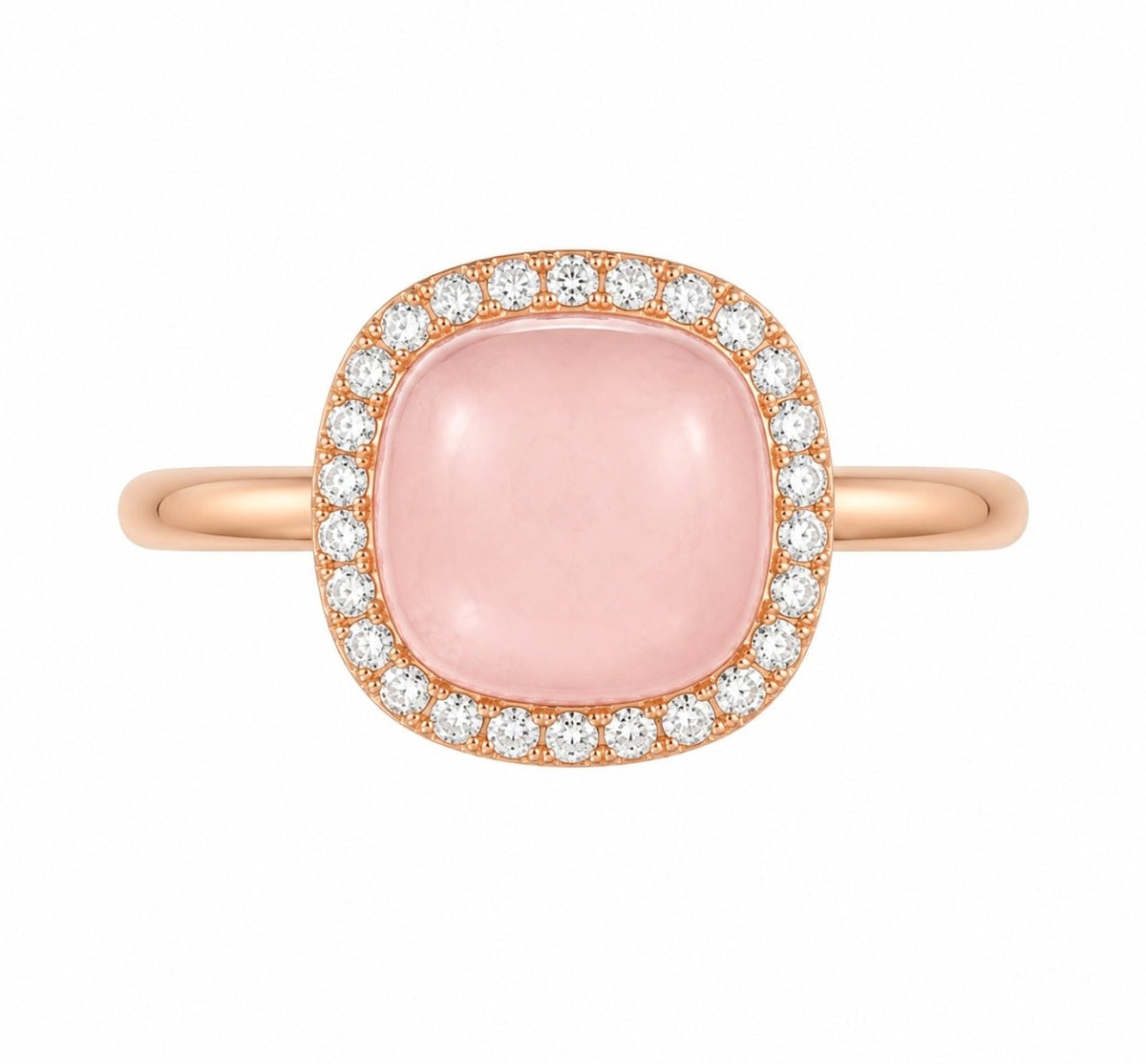 Cushion Rose Quartz Cabochon Halo Ring - Ministry of Gems®RingMinistry of Gems®