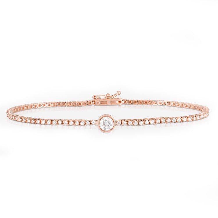 Diamond Tennis Bracelet with Bezel-Set Diamond Centre - Ministry of Gems®BraceletMinistry of Gems®