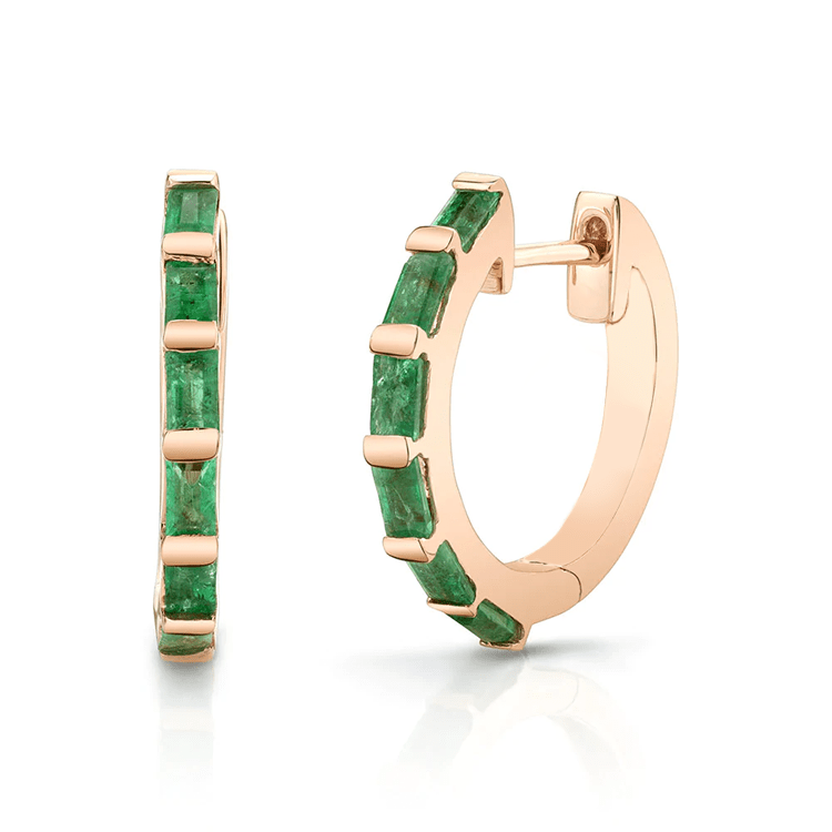 Emerald Baguette Huggies Rose Gold - Ministry of Gems®EarringsMinistry of Gems®