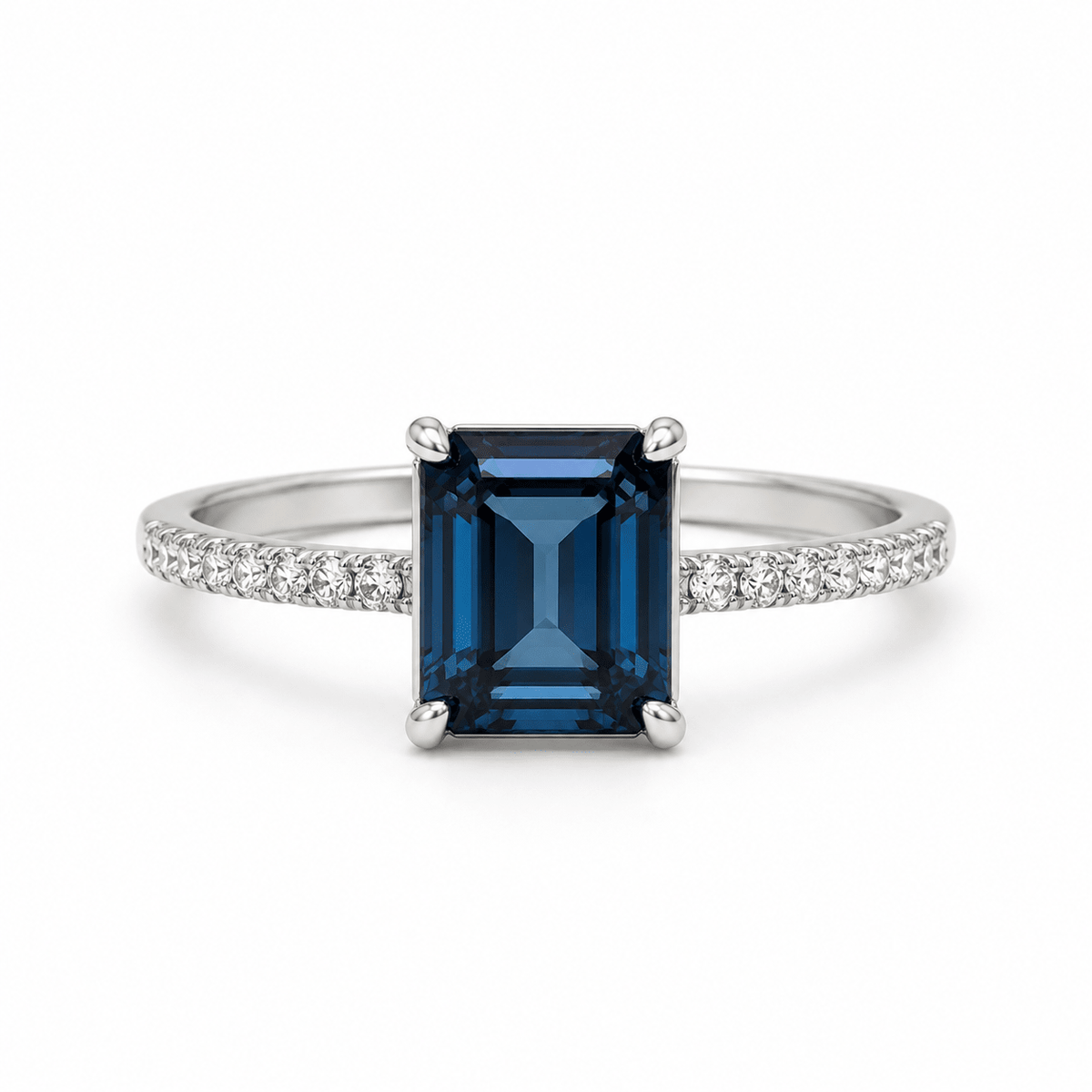 Emerald-Cut Teal Sapphire Diamond Pavé Ring - Ministry of Gems®RingMinistry of Gems®