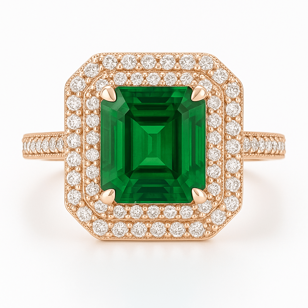 Emerald-Cut Tsavorite Diamond Double Halo Ring - Ministry of Gems®RingMinistry of Gems®