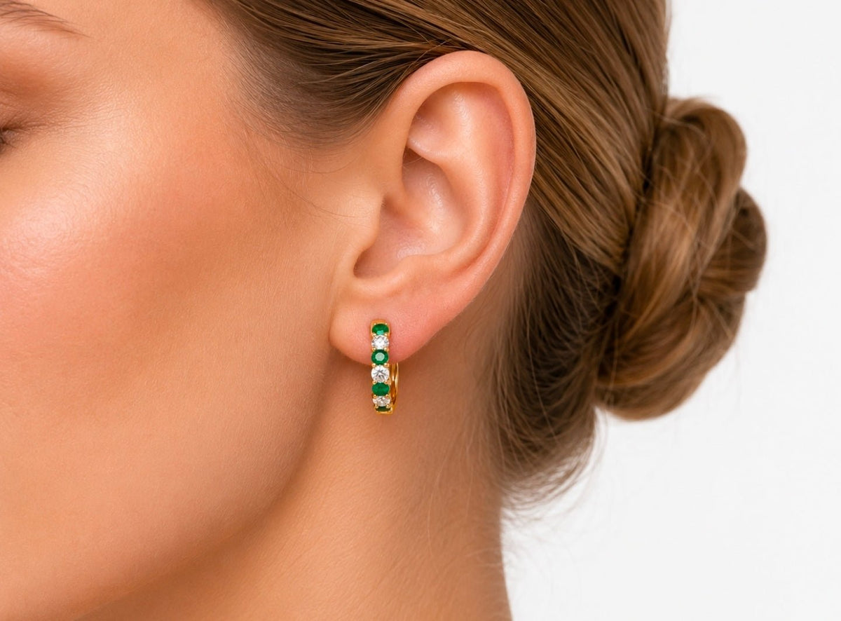 Emerald & Diamond Alternating Huggie Earrings - Ministry of Gems®EarringsMinistry of Gems®