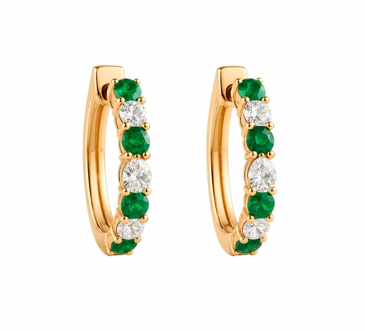 Emerald & Diamond Alternating Huggie Earrings - Ministry of Gems®EarringsMinistry of Gems®