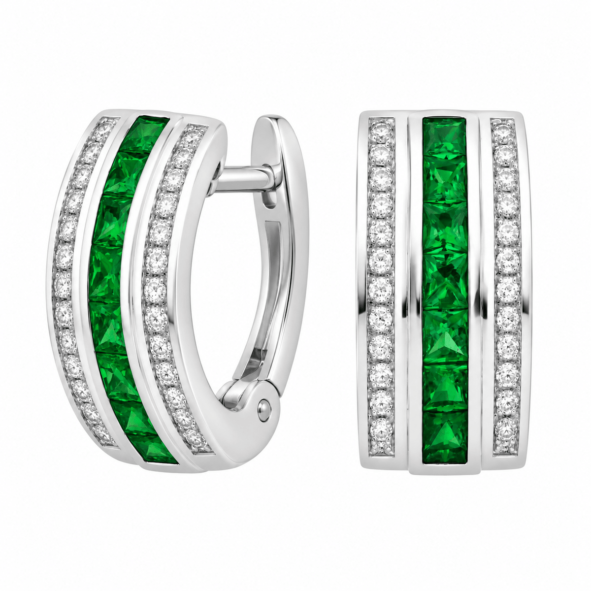 Emerald & Diamond Channel Huggies - Ministry of Gems®EarringsMinistry of Gems®