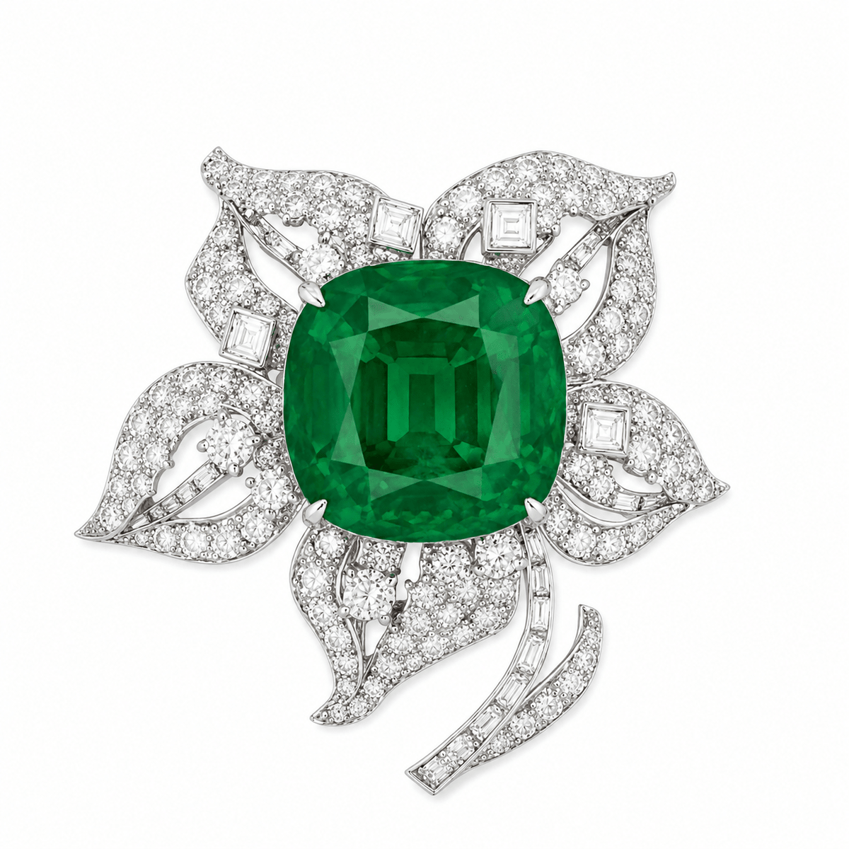 Emerald & Diamond Green Flower Brooch - Ministry of Gems®BroochMinistry of Gems®