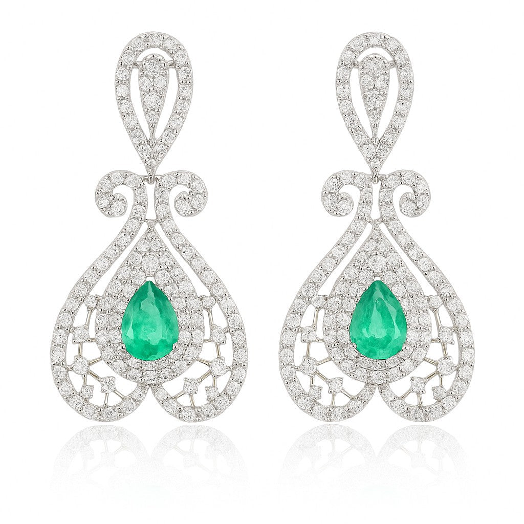 Emerald & Diamond Scroll Chandelier Earrings - Ministry of Gems®EarringsMinistry of Gems®